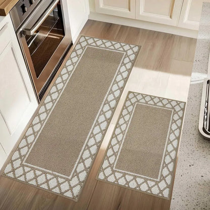 20x30 20x48 Taupe Grid-Filled Border Cool Kitchen Rugs