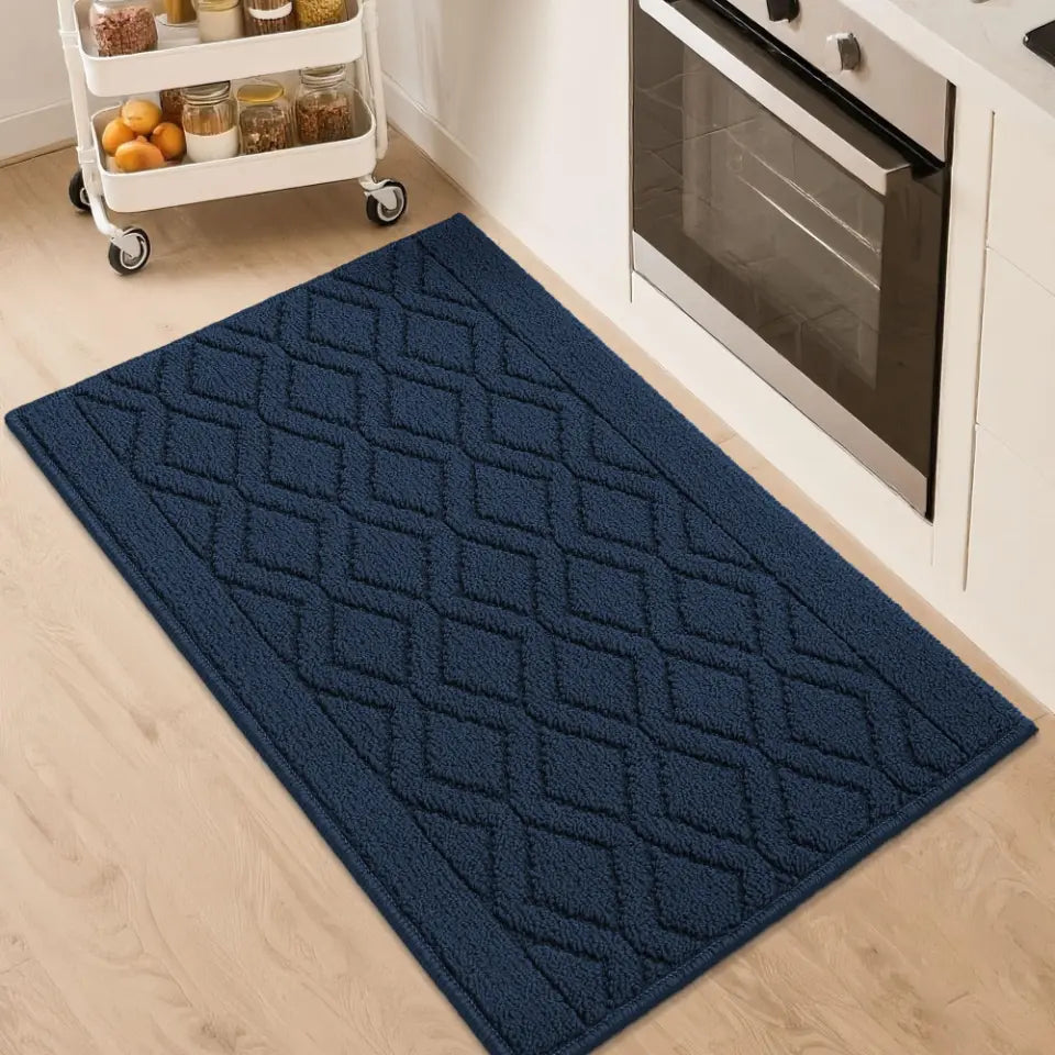 20x30 Navy Blue Wave Geometric Kitchen Mat