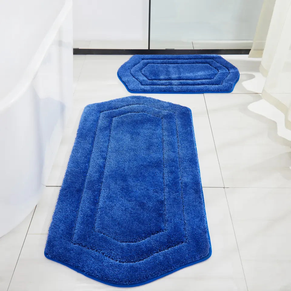 20x32 + 24x48 Blue Fluffy Bath Rug Set