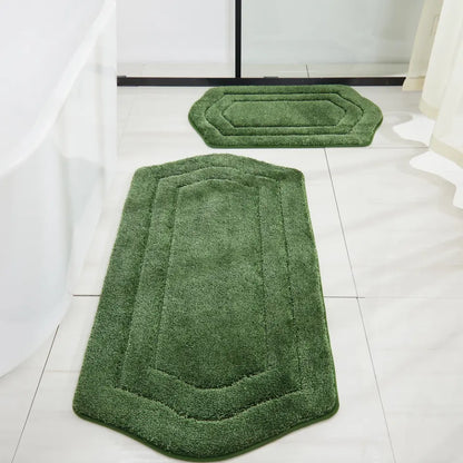 20x32 + 24x48 Green Fluffy Bath Rug Set