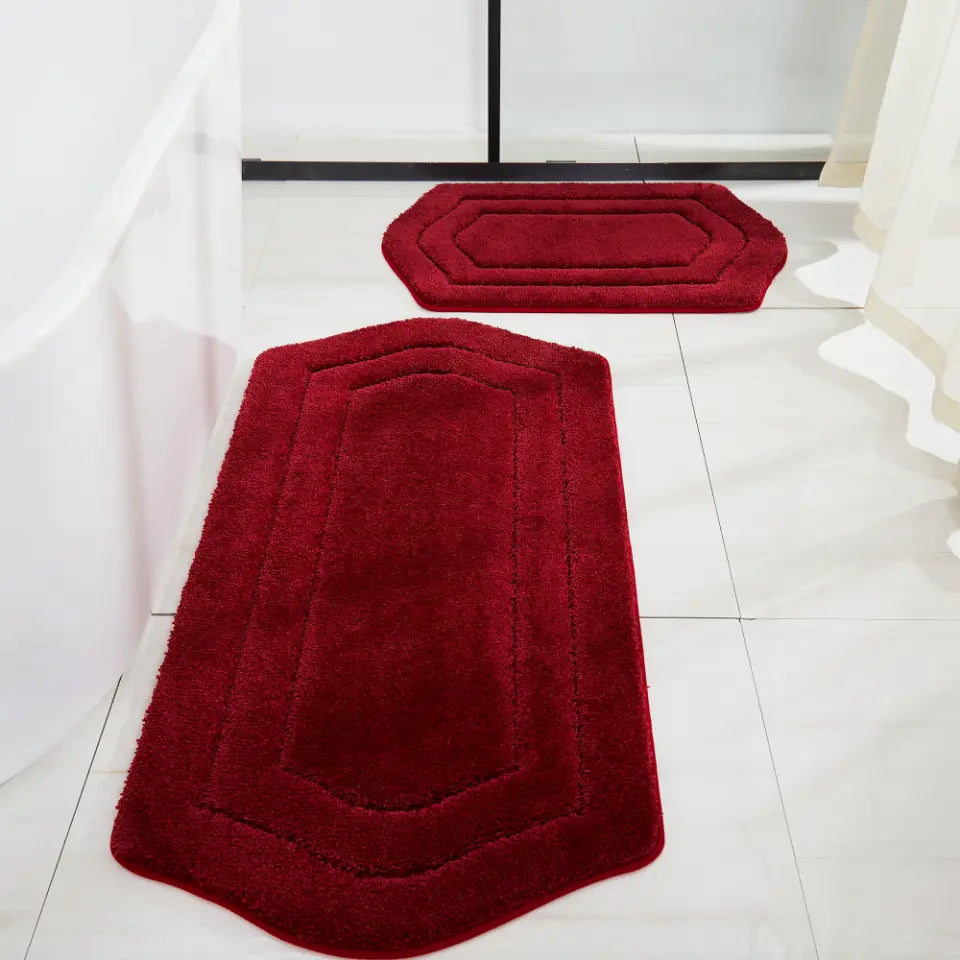 20x32 + 24x48 Red Fluffy Bath Rug Set