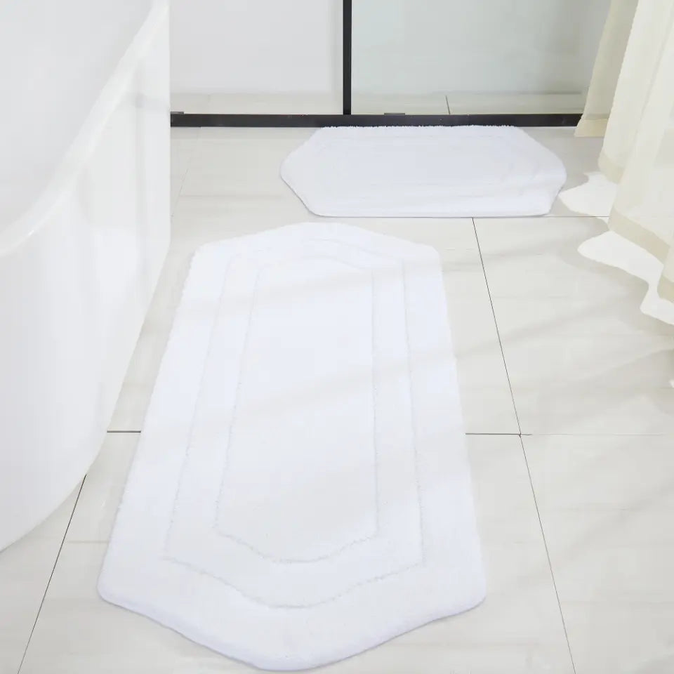 20x32 24x48 White Fluffy Bath Rug Set in Bathroom