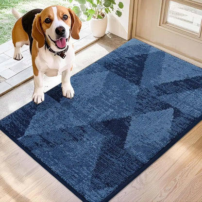 20x32 Blue Geometric Abstract Front Door Rugs Inside