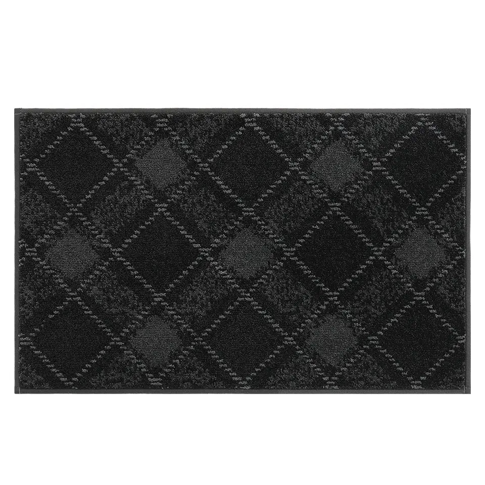 20x32 black and grey checkered doormat on a white background
