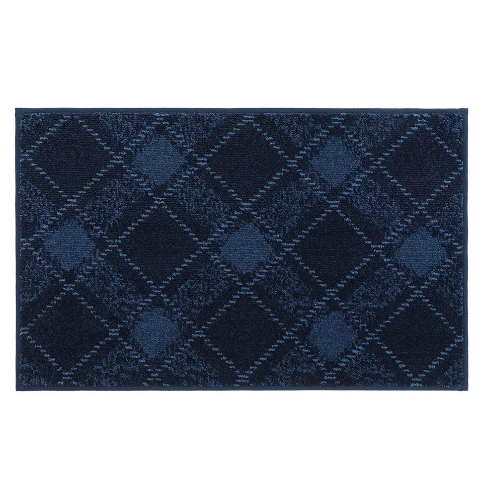 20x32 navy blue doormat with diamond pattern on a white background