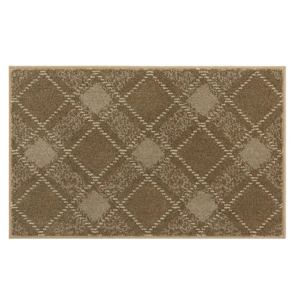 20x32 taupe rectangular rug with a diamond pattern on a white background