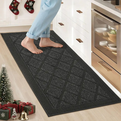 20x48 Dark Grey Plain Diamond Kitchen Rugs