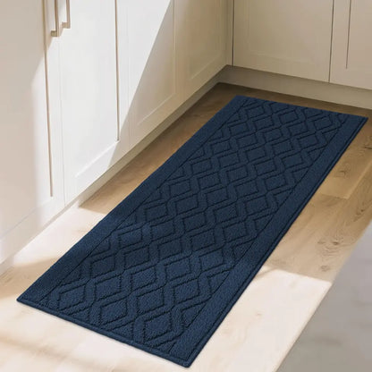 20x48 Navy Blue Wave Geometric Kitchen Mat