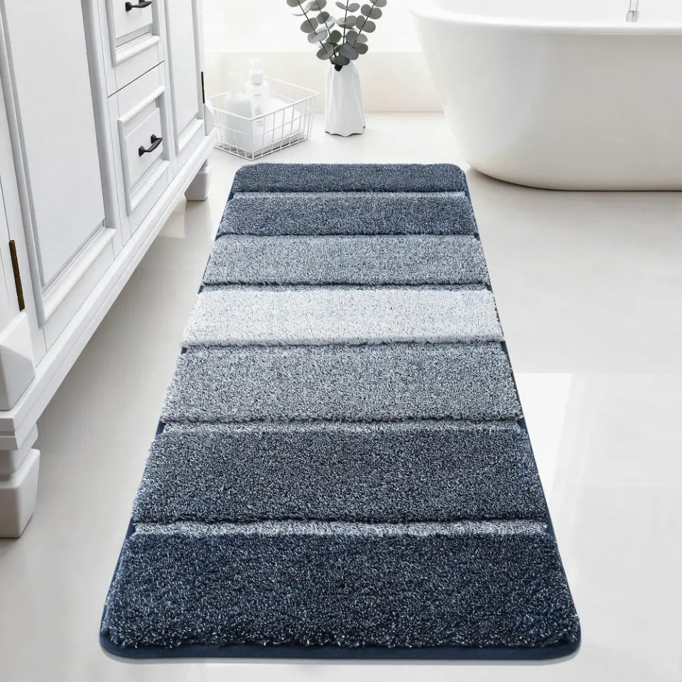 20x59 Dark Blue Tone-on-Tone Ombre Square Bathroom Rug