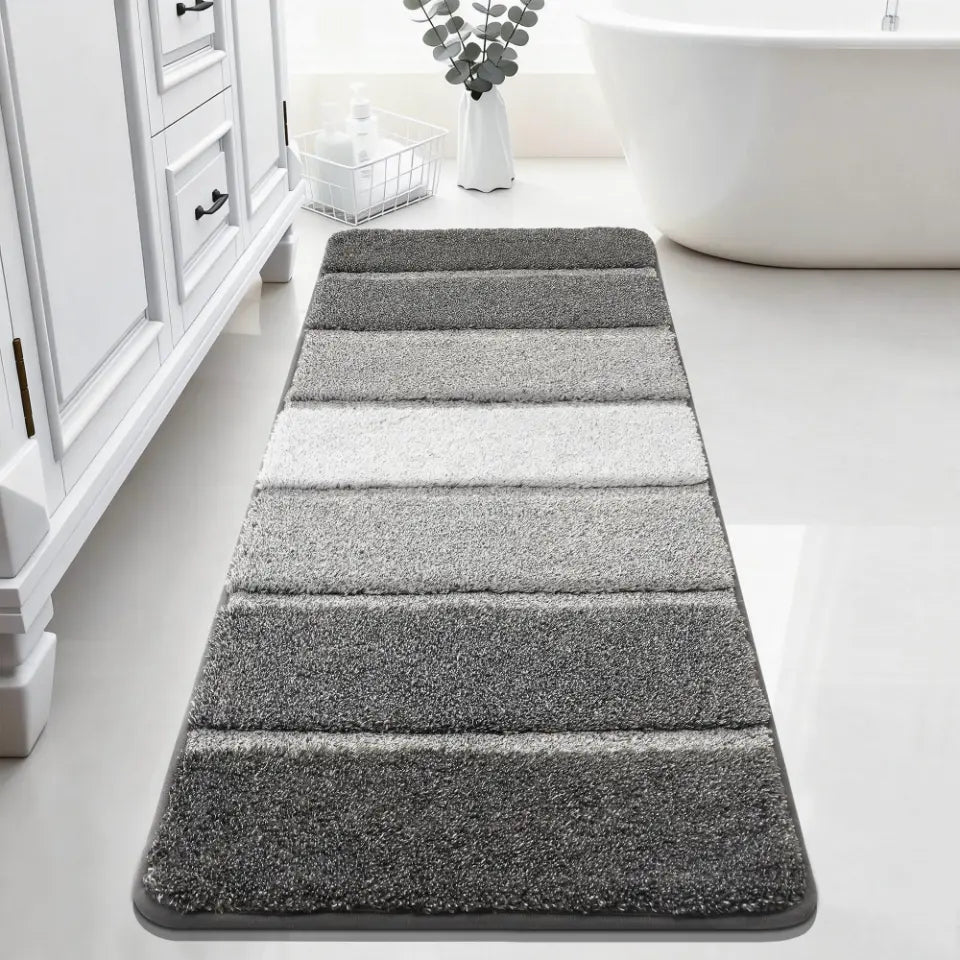 20x59 Dark Grey Tone-on-Tone Ombre Square Bathroom Rug