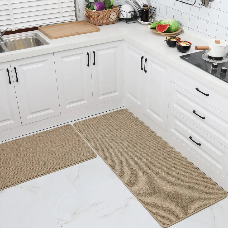 24x35 24x60 Beige Plain Kitchen Rugs Set