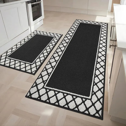 24x35 24x60 Black Grid-Filled Border Cool Kitchen Rugs