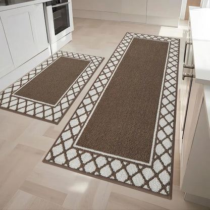 24x35 24x60 Brown Grid-Filled Border Cool Kitchen Rugs