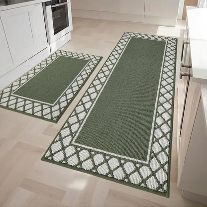 24x35 24x60 Green Grid-Filled Border Cool Kitchen Rugs