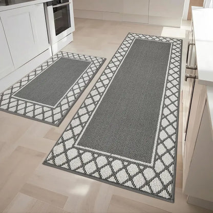 24x35 24x60 Grey Grid-Filled Border Cool Kitchen Rugs