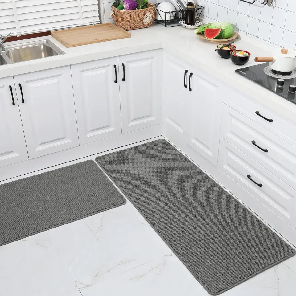 24x35 24x60 Grey Plain Kitchen Rugs Set