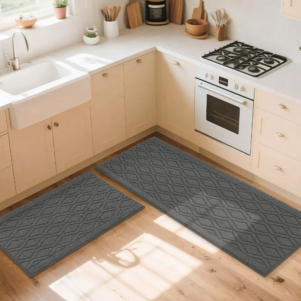 24x35 24x60 Grey Wave Kitchen Mat Set Before Sink Oven