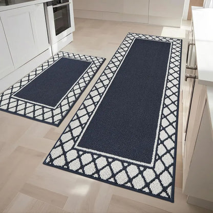 24x35 24x60 Navy Blue Grid-Filled Border Cool Kitchen Rugs