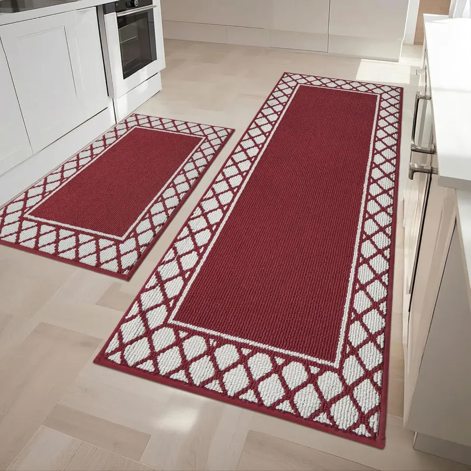 24x35 24x60 Red Grid-Filled Border Cool Kitchen Rugs