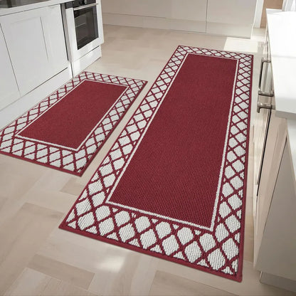 24x35 24x60 Red Grid-Filled Border Cool Kitchen Rugs