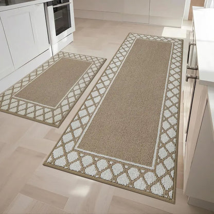 24x35 24x60 Taupe Grid-Filled Border Cool Kitchen Rugs