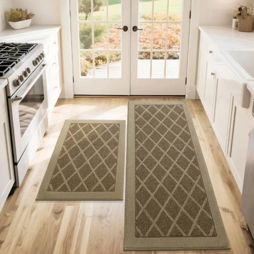 24x36 24x60 Beige Plain Diamond Kitchen Rugs