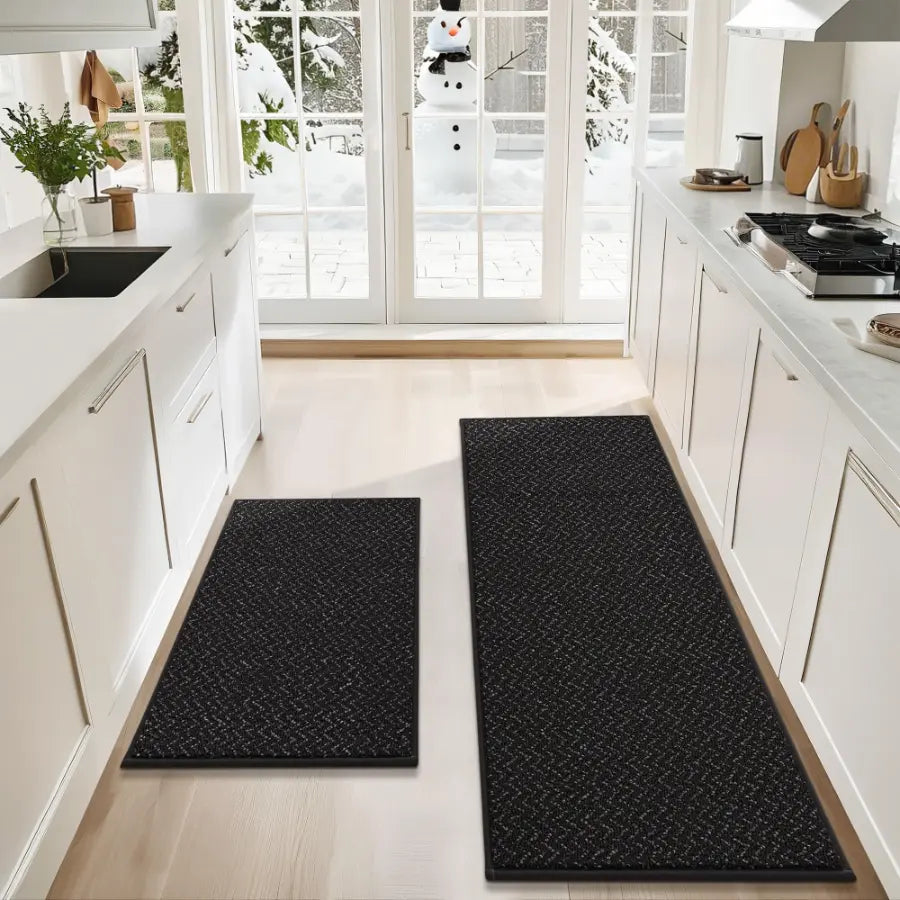 24x36 24x60 Black Chevron Kitchen Rugs