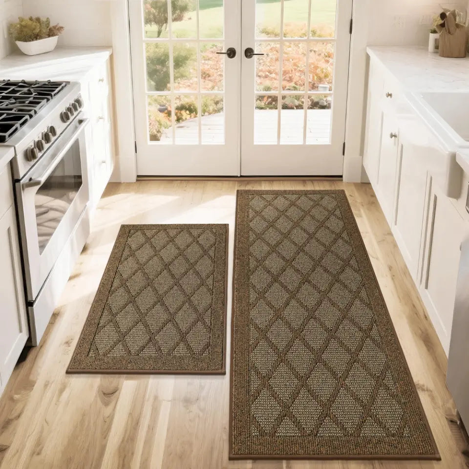 24x36 24x60 Brown Plain Diamond Kitchen Rugs