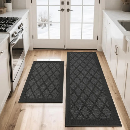 24x36 24x60 Dark Grey Plain Diamond Kitchen Rugs