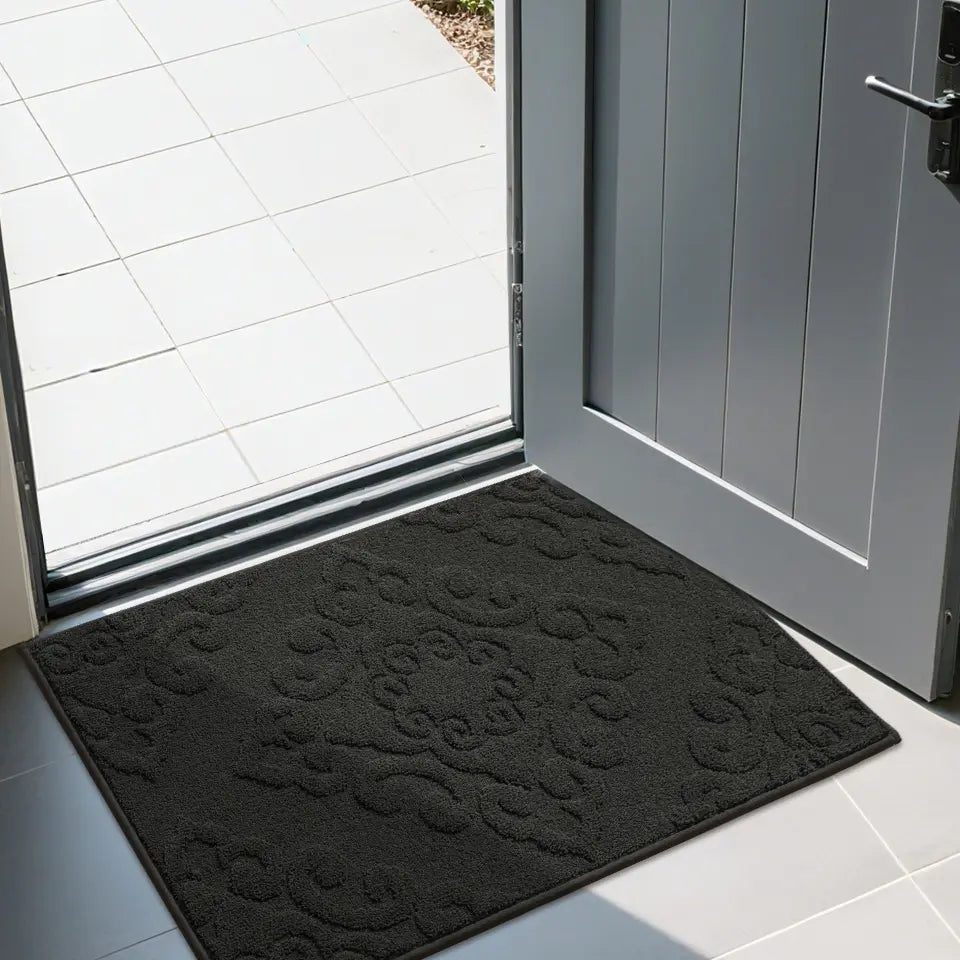 24x36 Black Floral Elegant Door Mats under Front Door