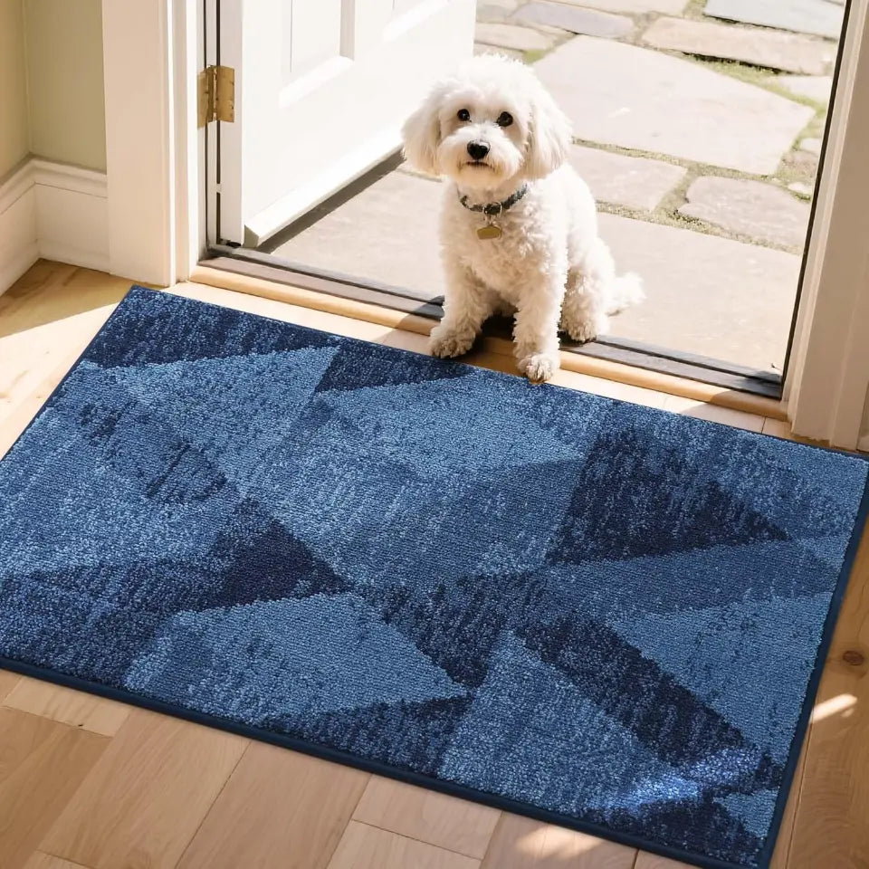 24x36 Blue Geometric Abstract Front Door Rugs Inside