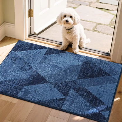 24x36 Blue Geometric Abstract Front Door Rugs Inside