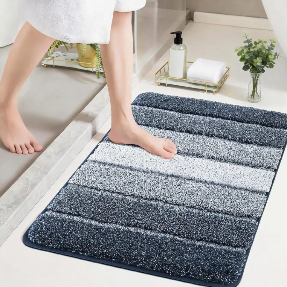 24x36 Dark Blue Tone-on-Tone Ombre Square Bathroom Rug