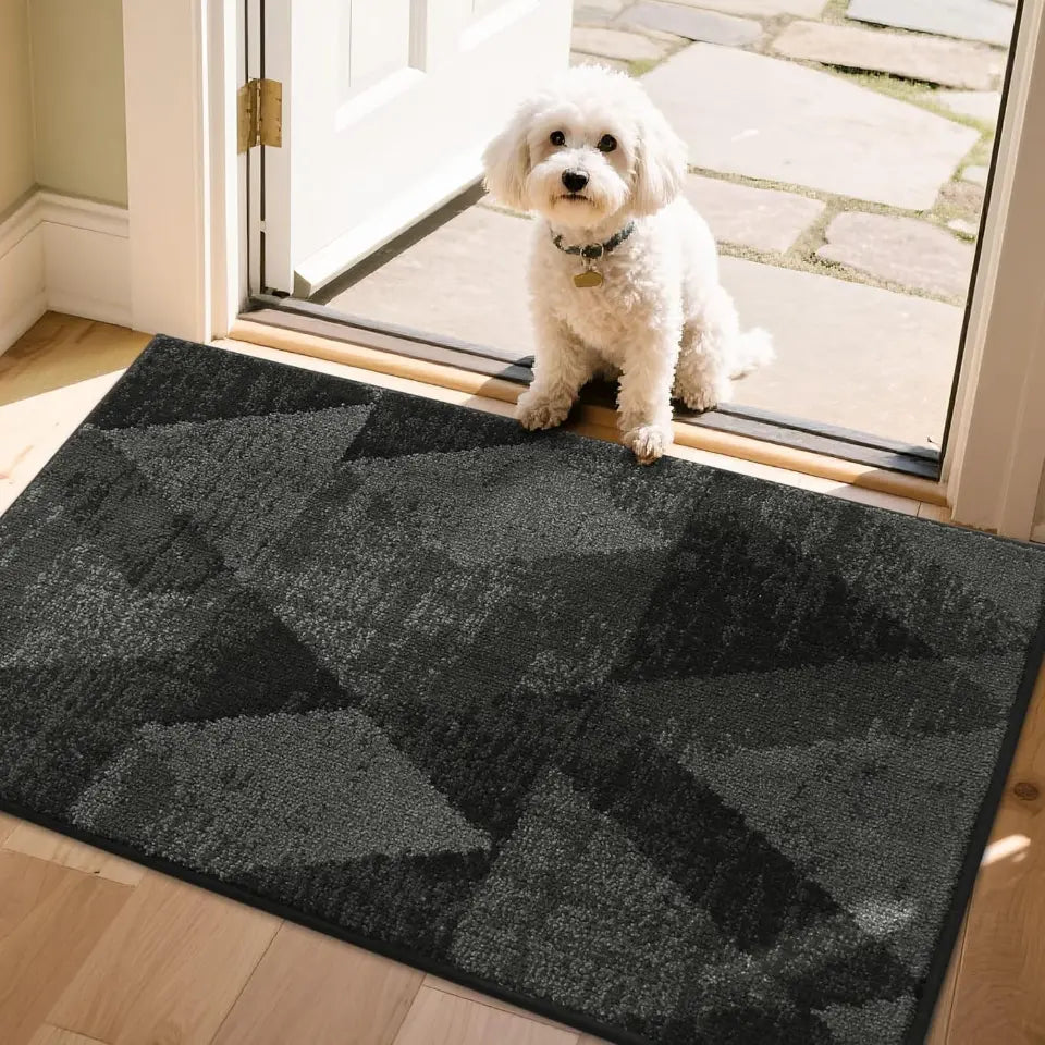 24x36 Dark Grey Geometric Abstract Front Door Rugs Inside
