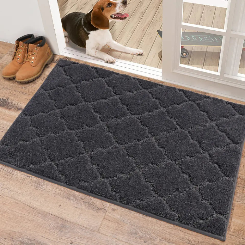 24x36 Middle Dark Grey Trellis Door Rug Indoor
