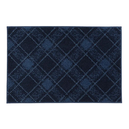24x36 navy blue textured diamond patterned rug on a white background