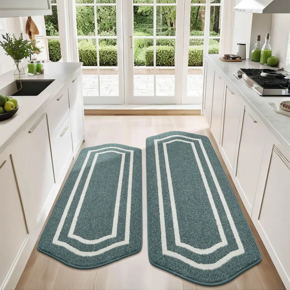 Matty Ruggz Long Oval Washable Kitchen Rugs - Bordered Rug | COSY HOMEER