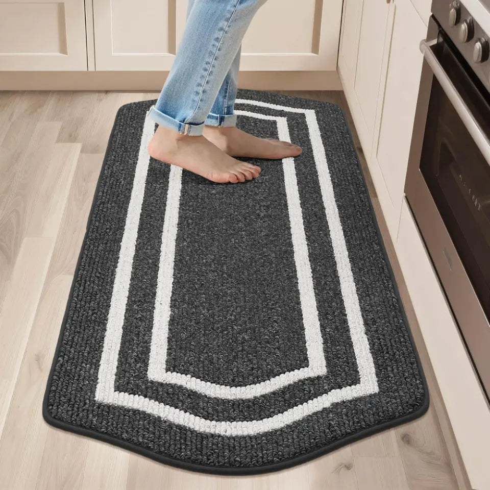 24x48 Black Long Oval Washable Kitchen Rugs