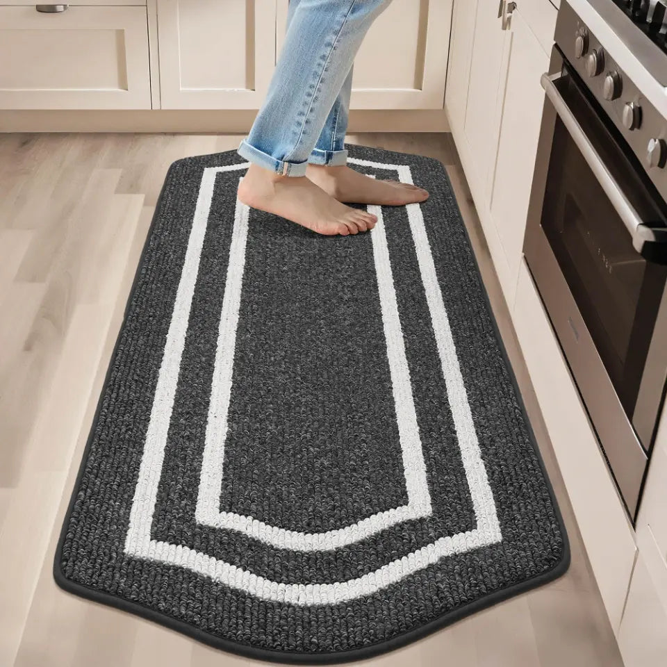 24x59 Black Long Oval Washable Kitchen Rugs