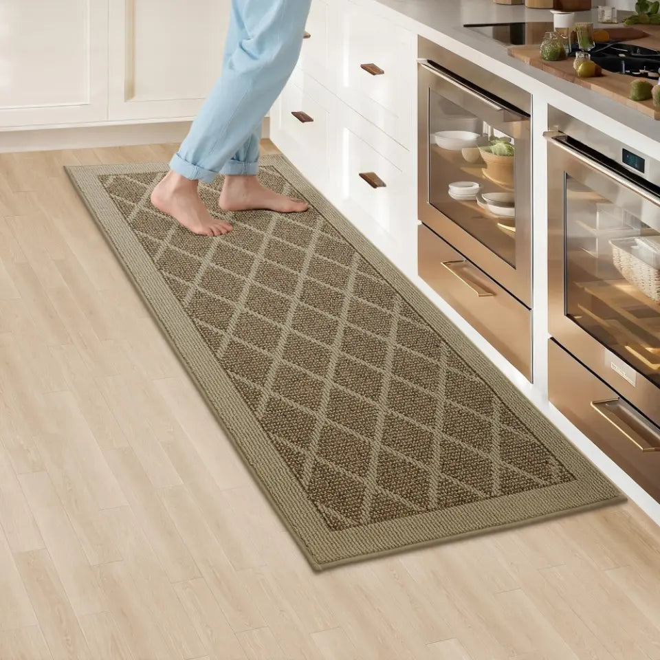 24x60 Beige Plain Diamond Kitchen Rugs