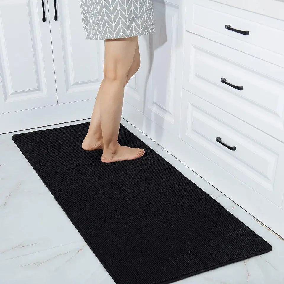 24x60 Black Plain Kitchen Rugs