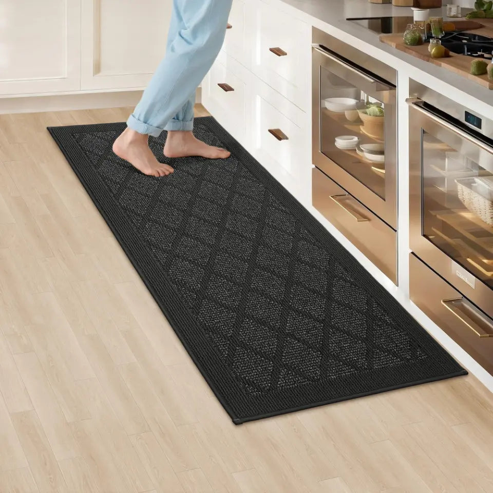 24x60 Dark Grey Plain Diamond Kitchen Rugs