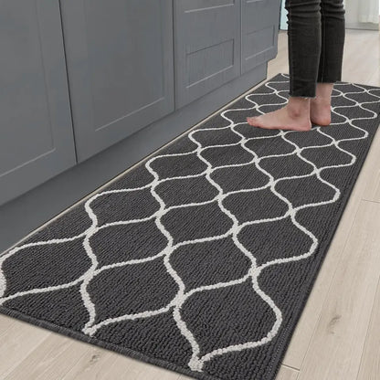 24x71 Grey Simple Trellis Kitchen Floor Mats