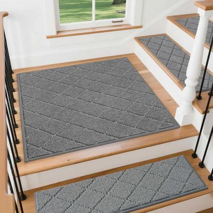 30x30 Medium Grey Diamond Stair Treads Laying on Stairway