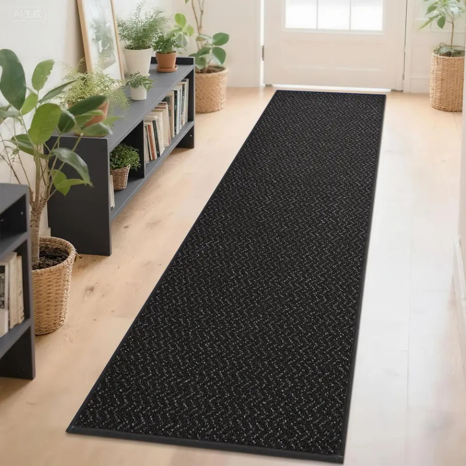 31x120 Black Chevron Front Door Runner