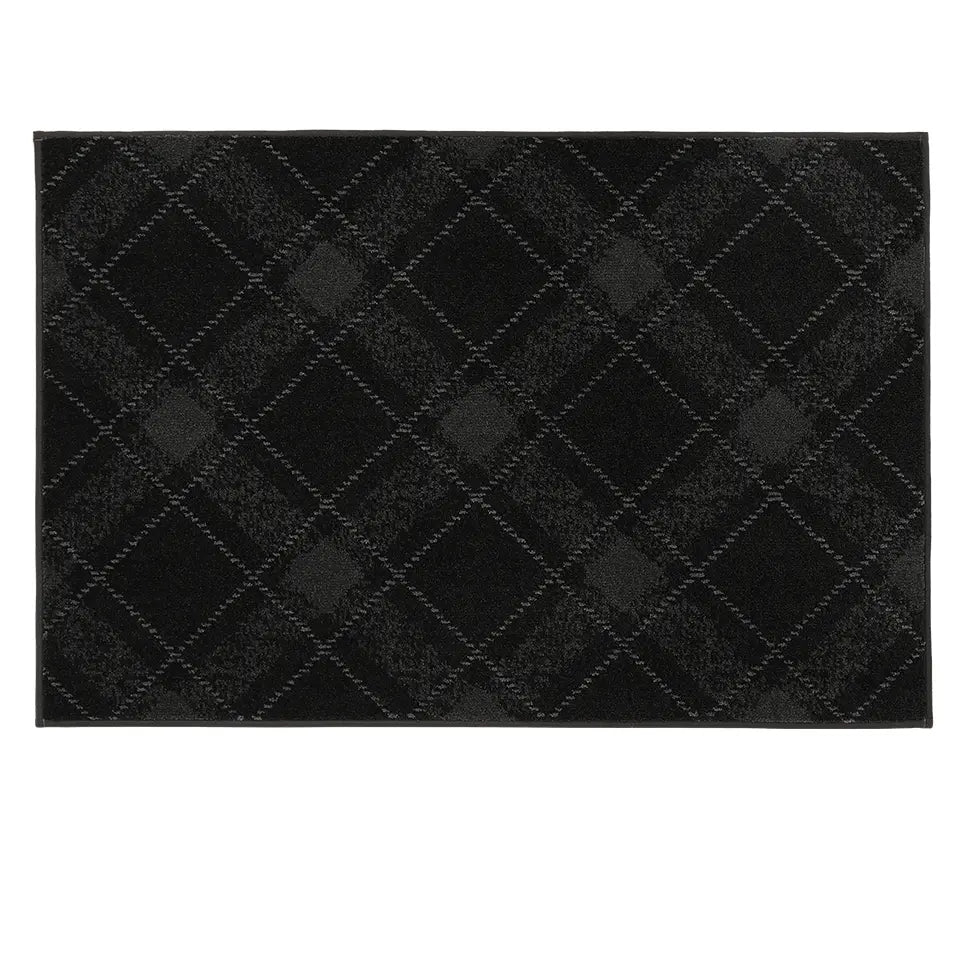 32x48 black doormat with a diamond pattern on a white background