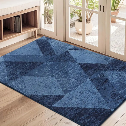 32x48 Blue Geometric Abstract Front Door Rugs Inside