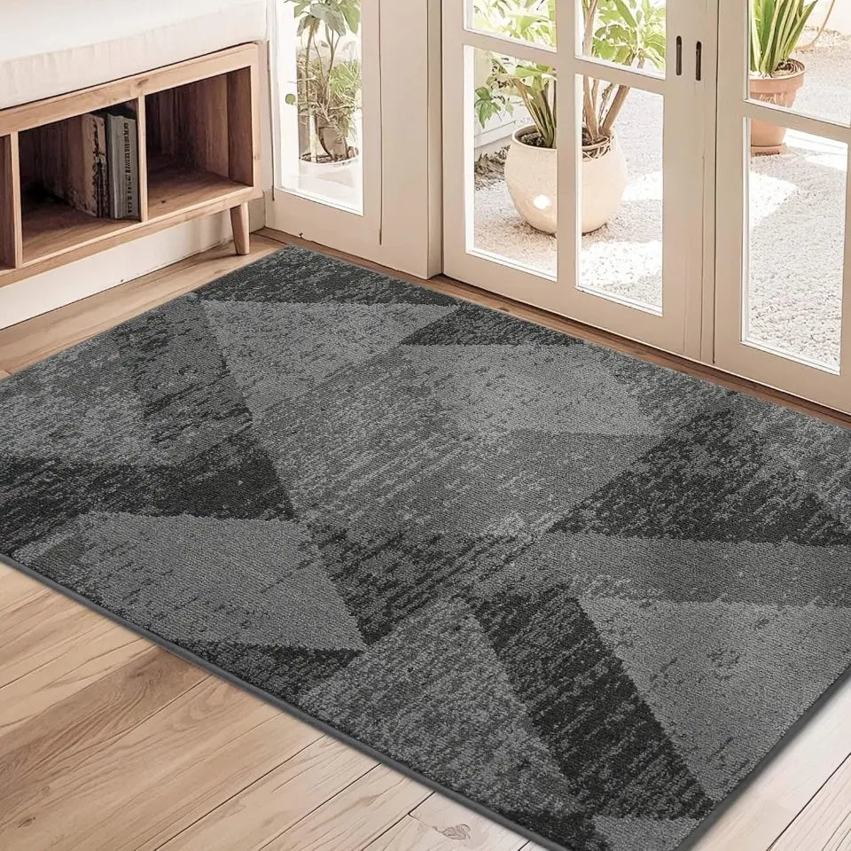 32x48 Grey Geometric Abstract Front Door Rugs Inside