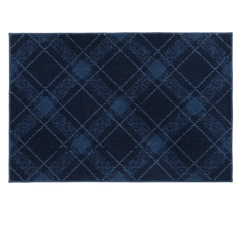 32x48 navy blue textured diamond patterned rug on a white background