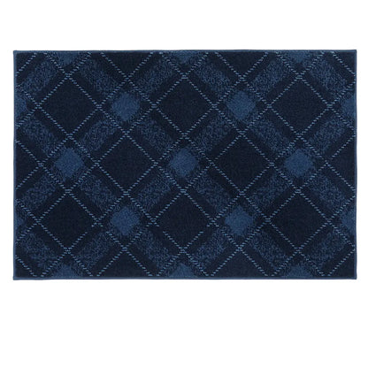 32x48 navy blue textured diamond patterned rug on a white background